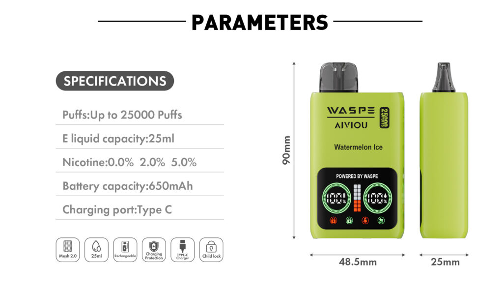 Mesh Coil Waspe Disposable Vape Aiviou 25000 Clúimh