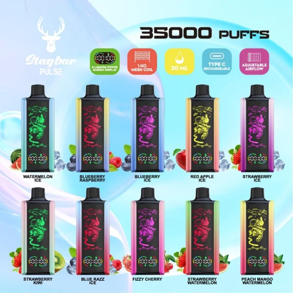 Compact Stag Bar Pulse 35k Puffs Vape with Adjustable Airflow