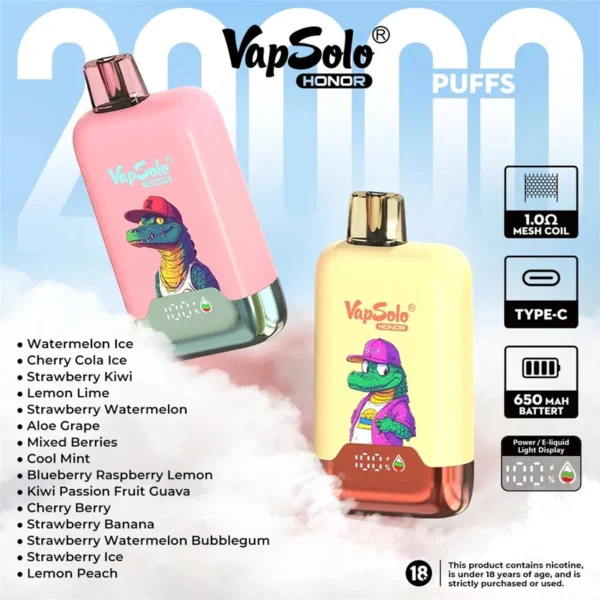 Vapsolo honor 20k puffs Disposable Device Flavor List