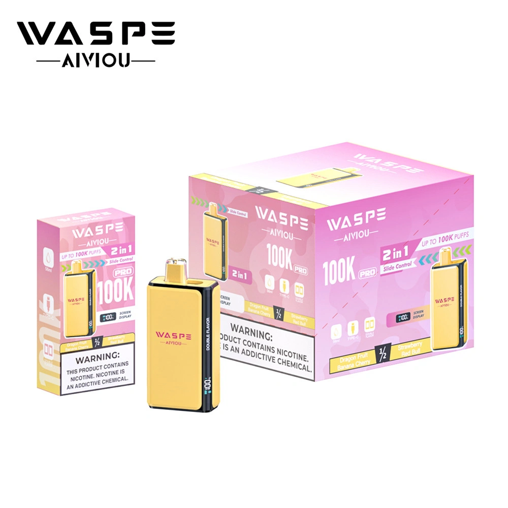 waspe-100k-pro 2 az 1-ben eldobható vape lila/piros Nagy kapacitású WASPE AIVIOU 100K szippantással eldobható vape dupla íz rendszerrel