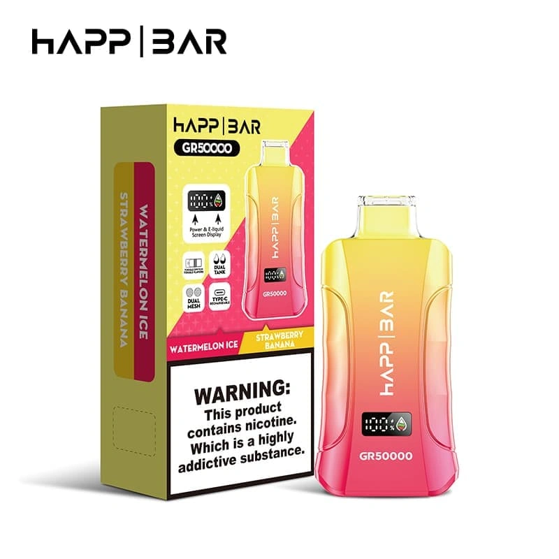 2-in-1-happ-bar-gr50000-bulk-vape-supplier HAPP BAR GR50000 2 in 1 disposable vape available from Europe warehouse with up to 50000 puffs and dual flavor switching.