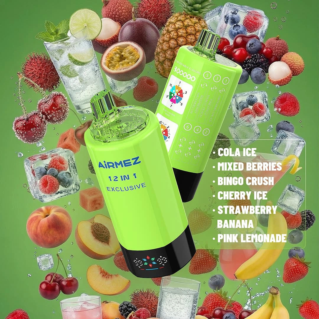 cigarette-électronique-jetable-12-en-1-airmez AIRMEZ vapoteur 300 000 bouffées avec plusieurs options de saveurs et design haut de gamme