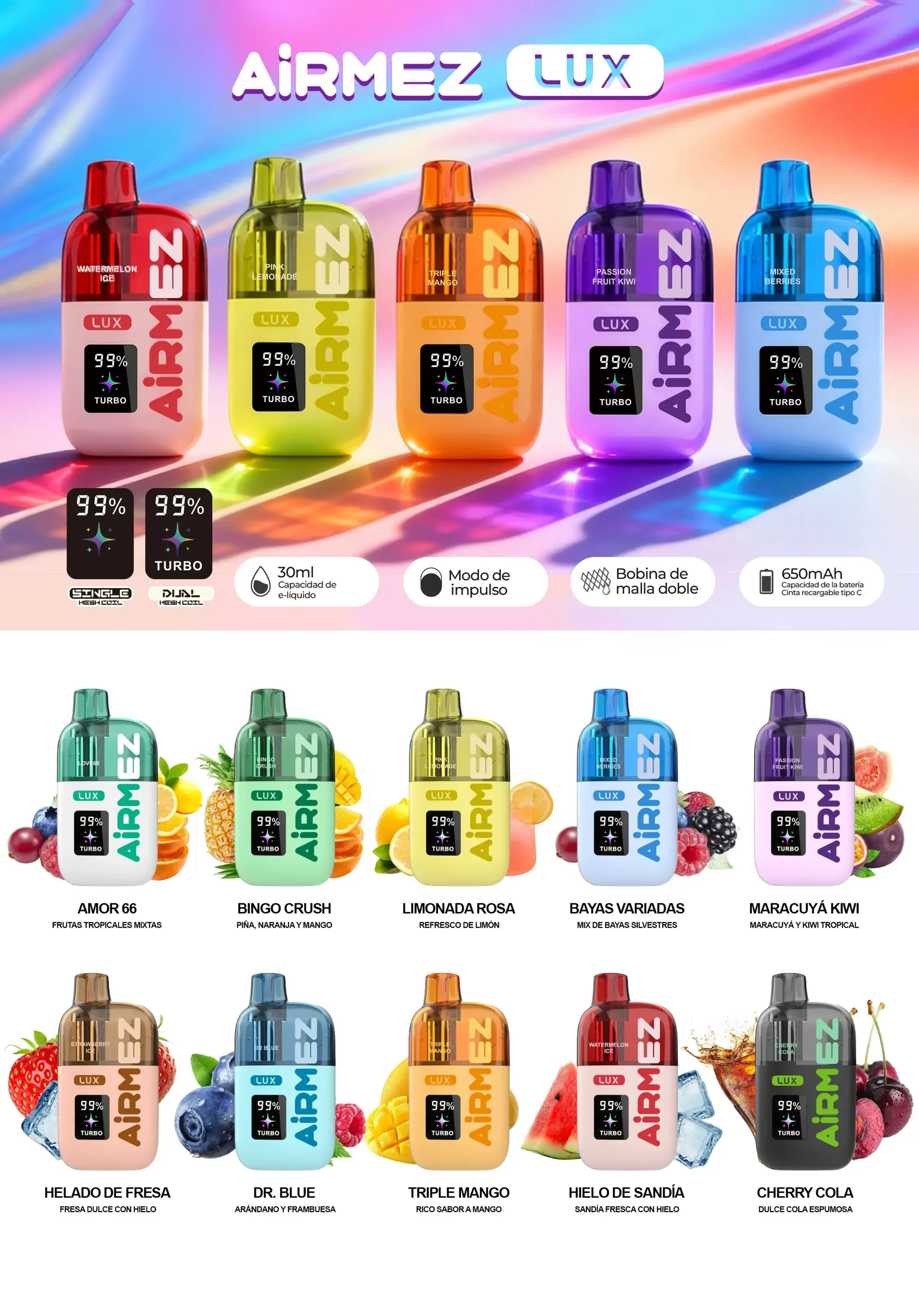 airmez-lux-100k-bouffées-vape-jetable-distributeur Fourniture en gros de vapoteuses jetables Airmez Lux 100K Puffs pour acheteurs professionnels