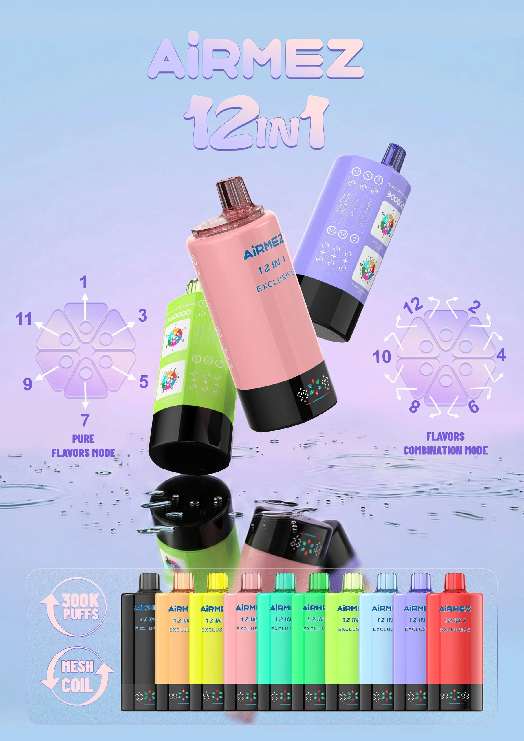 dispositif-de-cigarette-électronique-rechargeable-airmez AIRMEZ 12 en 1 appareil de vapotage avec plusieurs combinaisons de saveurs et une grande capacité de bouffées