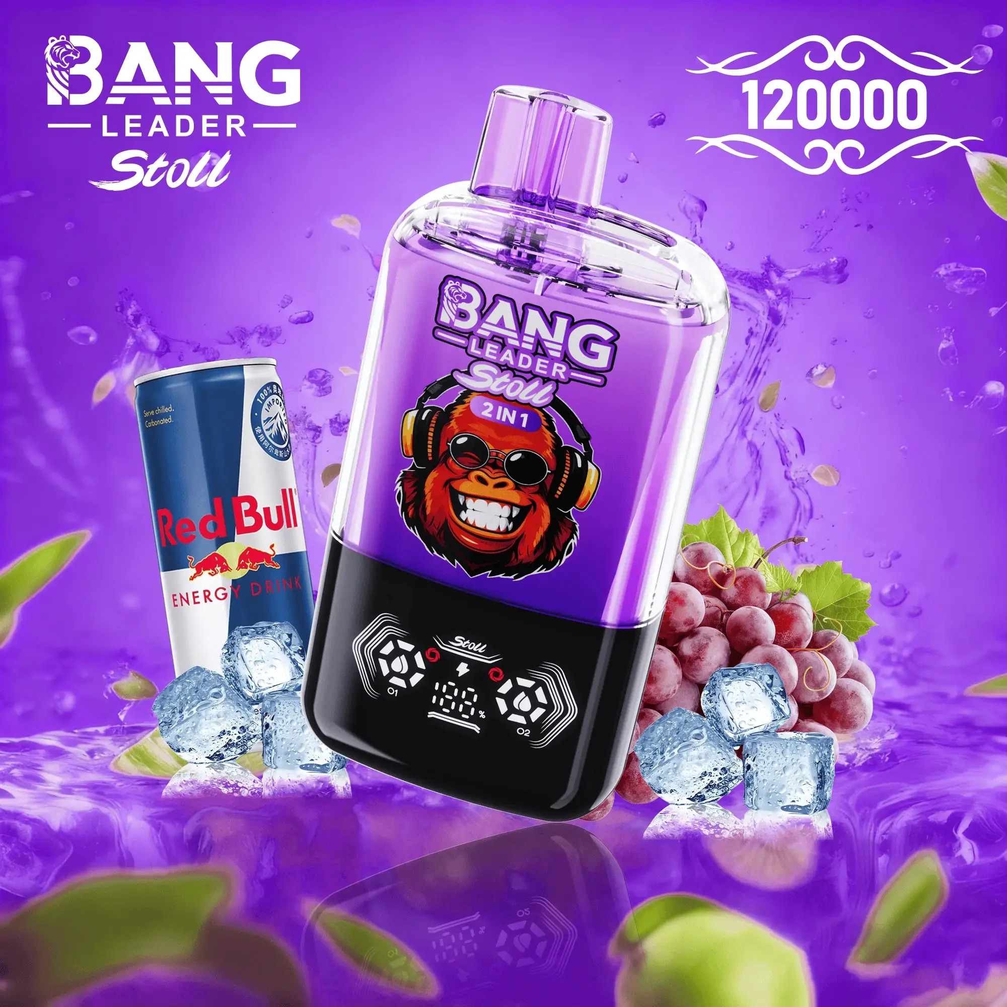 bang-leader-120k-izlietojamās-vape-vairumtirdzniecība Bang Leader Stoll 120K Vienreizējās lietošanas Vape Sarkanā Enerģija Ledus un Vīnogu Ledus Dubultās Garšas Vairumtirdzniecība
