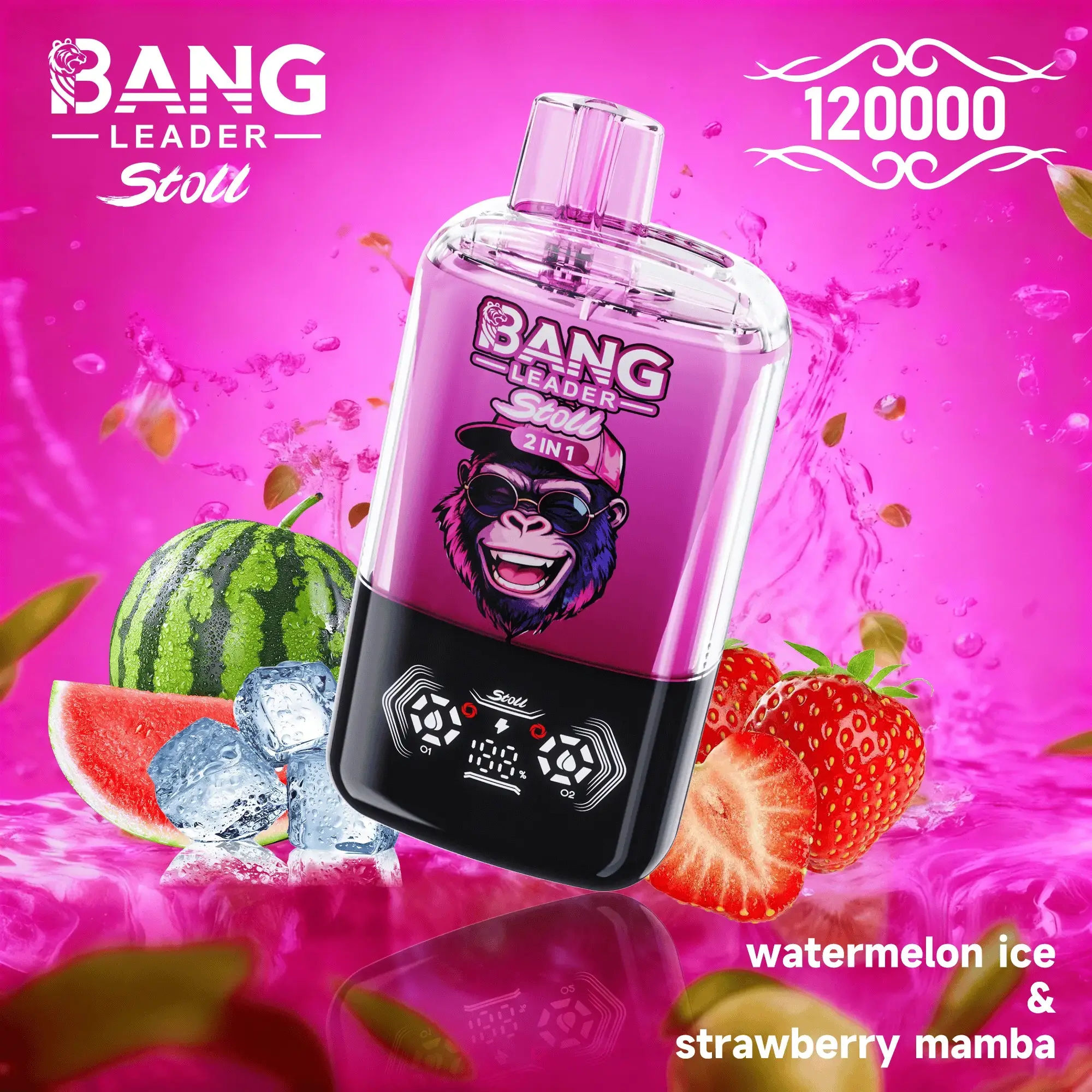 bang-leader-vape-izplatītājs Bang Leader Dubultās Garšas Vape Arbūzs Ledus Zemeņu Mamba 120K pufa Vairumtirdzniecība
