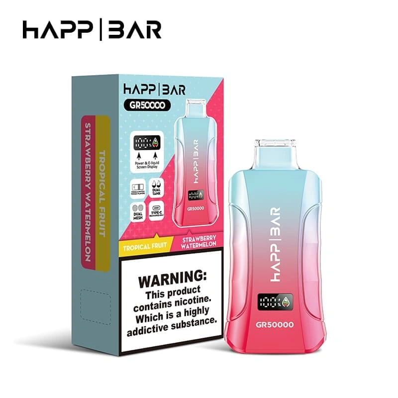 happ-bar-50000-puffs-factory-direct-vape HAPP BAR 2 in 1 disposable vape for bulk orders featuring rechargeable 650mAh battery and dual flavor technology.