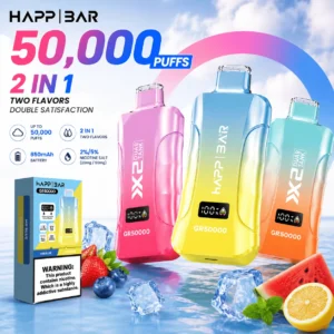 High-capacity HAPP BAR GR50000 disposable vape featuring up to 50000 puffs, LED display and Type-C charging.