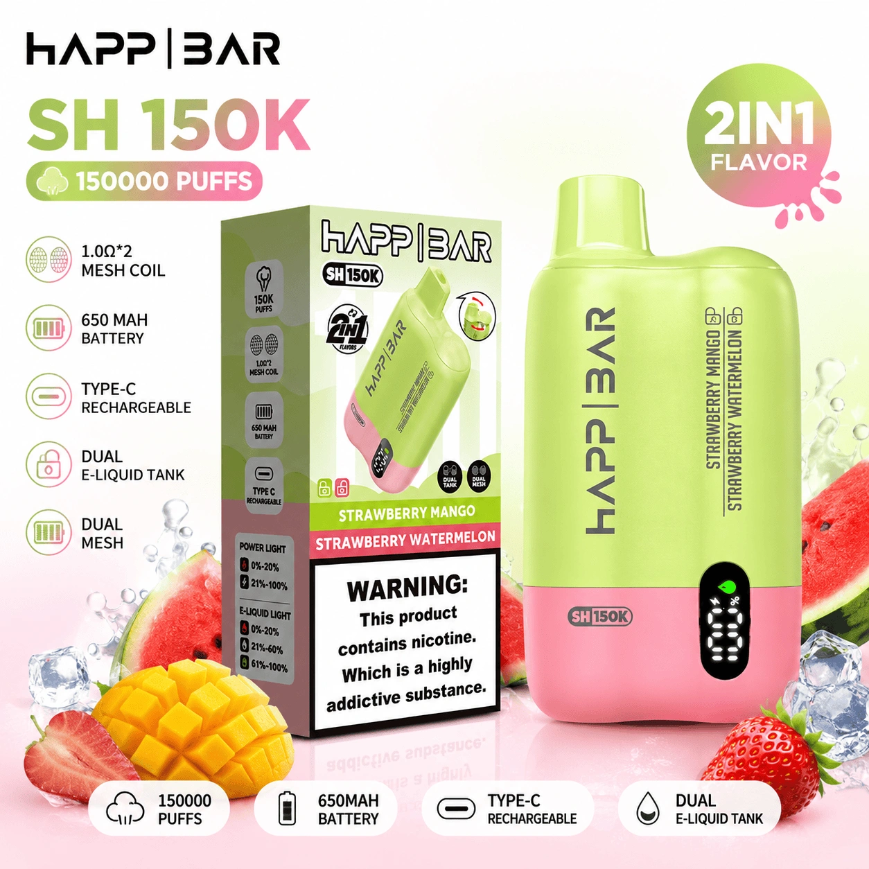 happ-bar-sh150k-eu-raktár-egyszer használatos vape-forgalmazóknak HAPP BAR SH150K újratölthető eldobható vape, 150000 felhővel, nagy tételben vásárláshoz és nagykereskedelmi ellátáshoz.