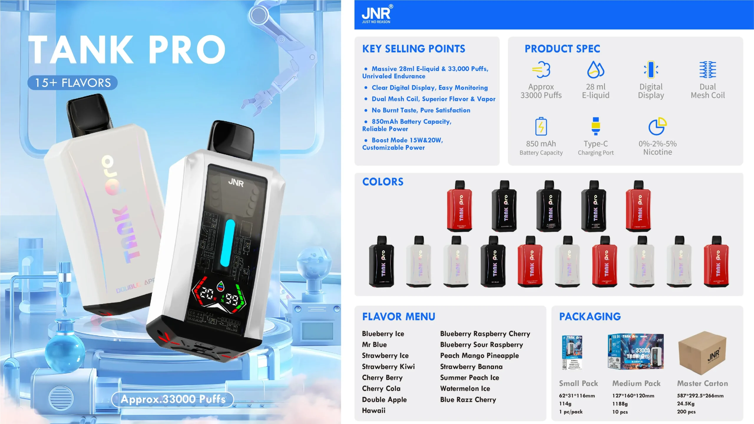 JNR Tank Pro wiederaufladbare Vape mit digitaler Anzeige und 33000 Puffs Kapazität