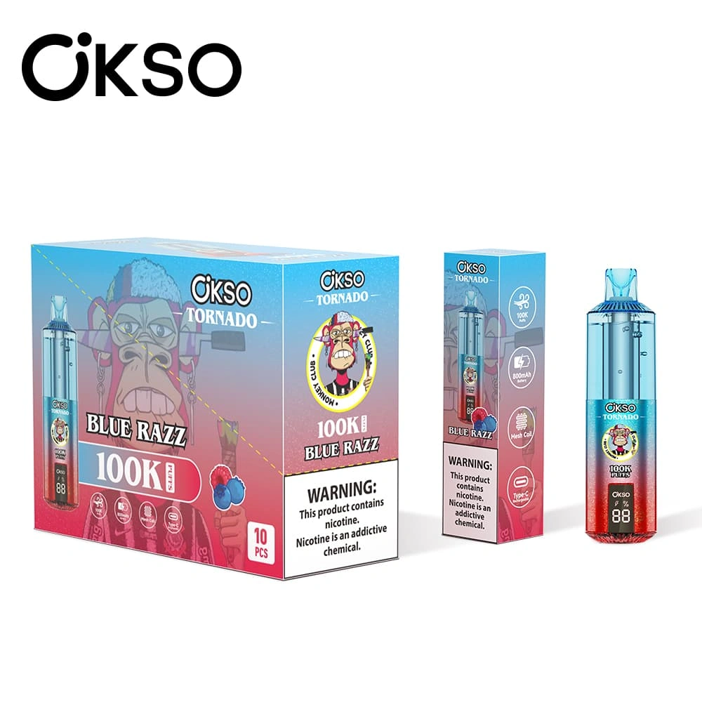 okso-100k-rechargeable-vape-bulk-order OKSO Tornado 100K eldobható vape nagykereskedelmi ellátáshoz hálós tekercsel, LED kijelzővel és 100K szívással.