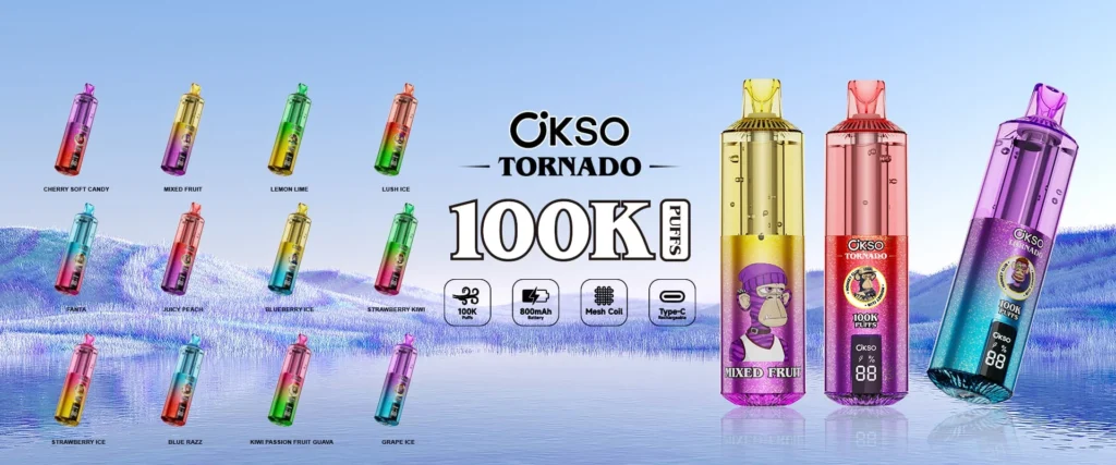 OKSO Tornado 100K újratölthető eldobható vape, alkalmas nagy tétel rendelésre és üzleti ügyfelek számára.