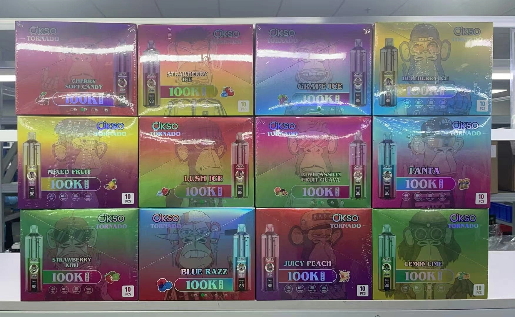 okso-vape-100k-flavors-supplier OKSO Tornado 100K eldobható vape Type-C töltéssel, LED kijelzővel és hosszú élettartamú teljesítménnyel.