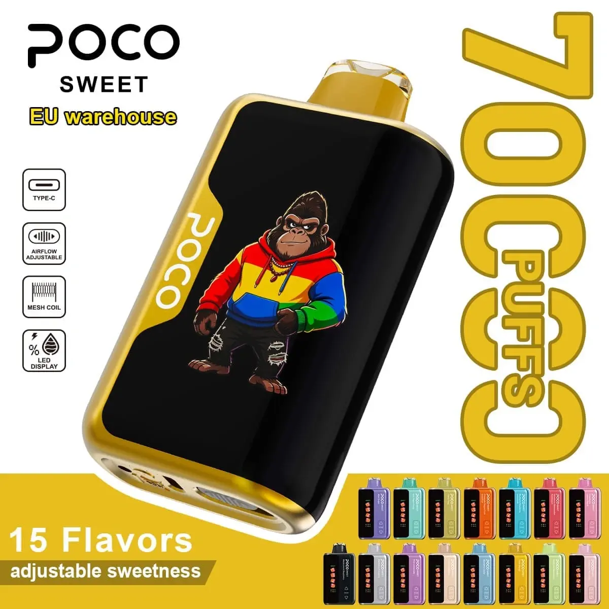 poco-wysoka-pojemność-wyroby-jednorazowe-vape POCO Sweet 70000 puffs jednorazowy e-papieros z wymienną baterią