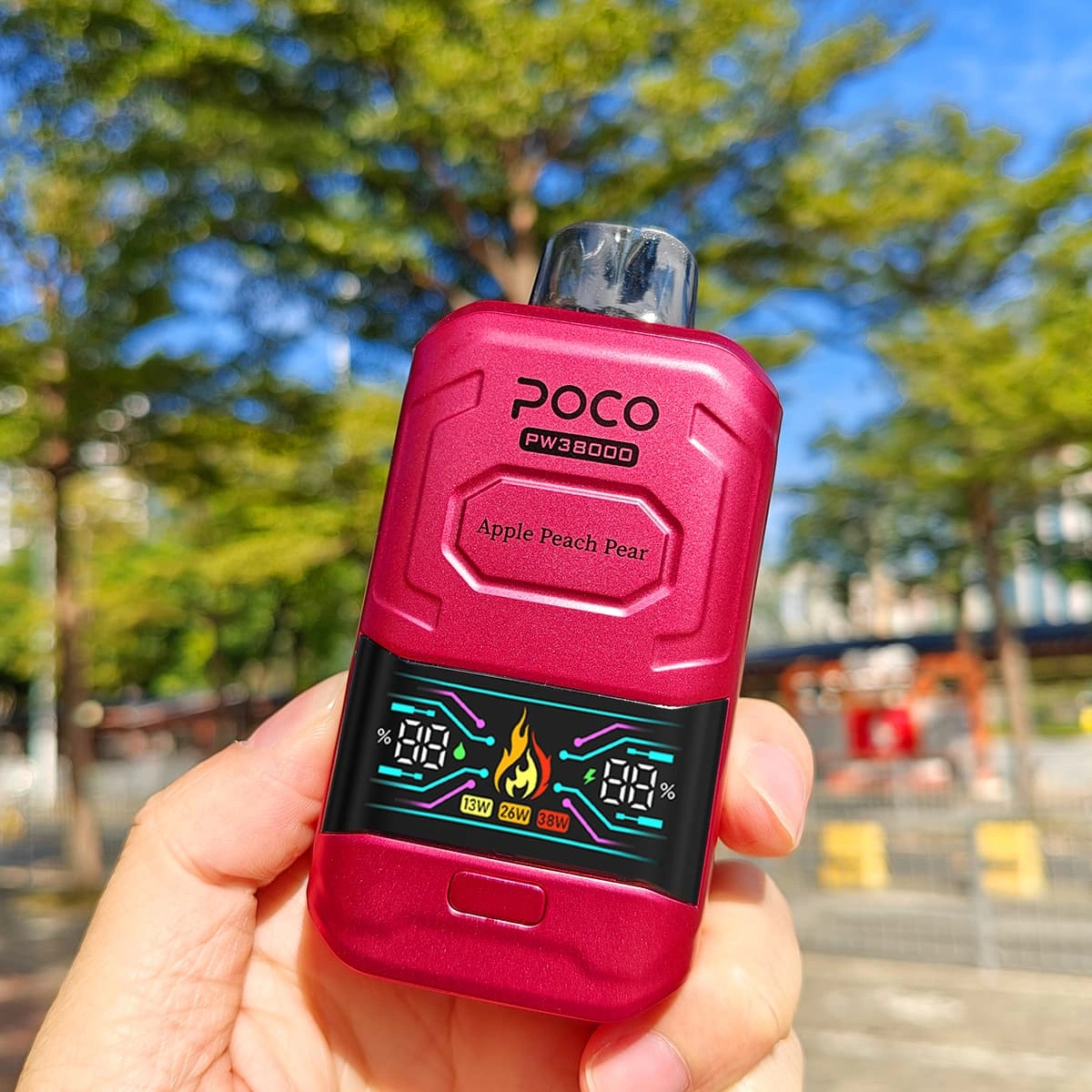 poco-pw38000-アップルピーチナシタバコ LEDディスプレイと充電式バッテリー搭載のPOCO PW38000使い捨て電子タバコの実物の色