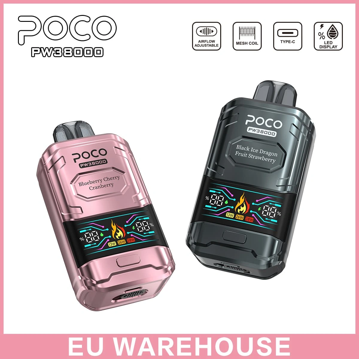 poco-pw38000EU倉庫使い捨て電子タバコ POCO PW38000ブルーベリーラズベリーとアロエグレープ使い捨てベイプフレーバー