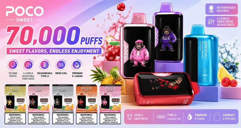 E-papieros POCO Sweet o dużej pojemności na długotrwałe użytkowanie