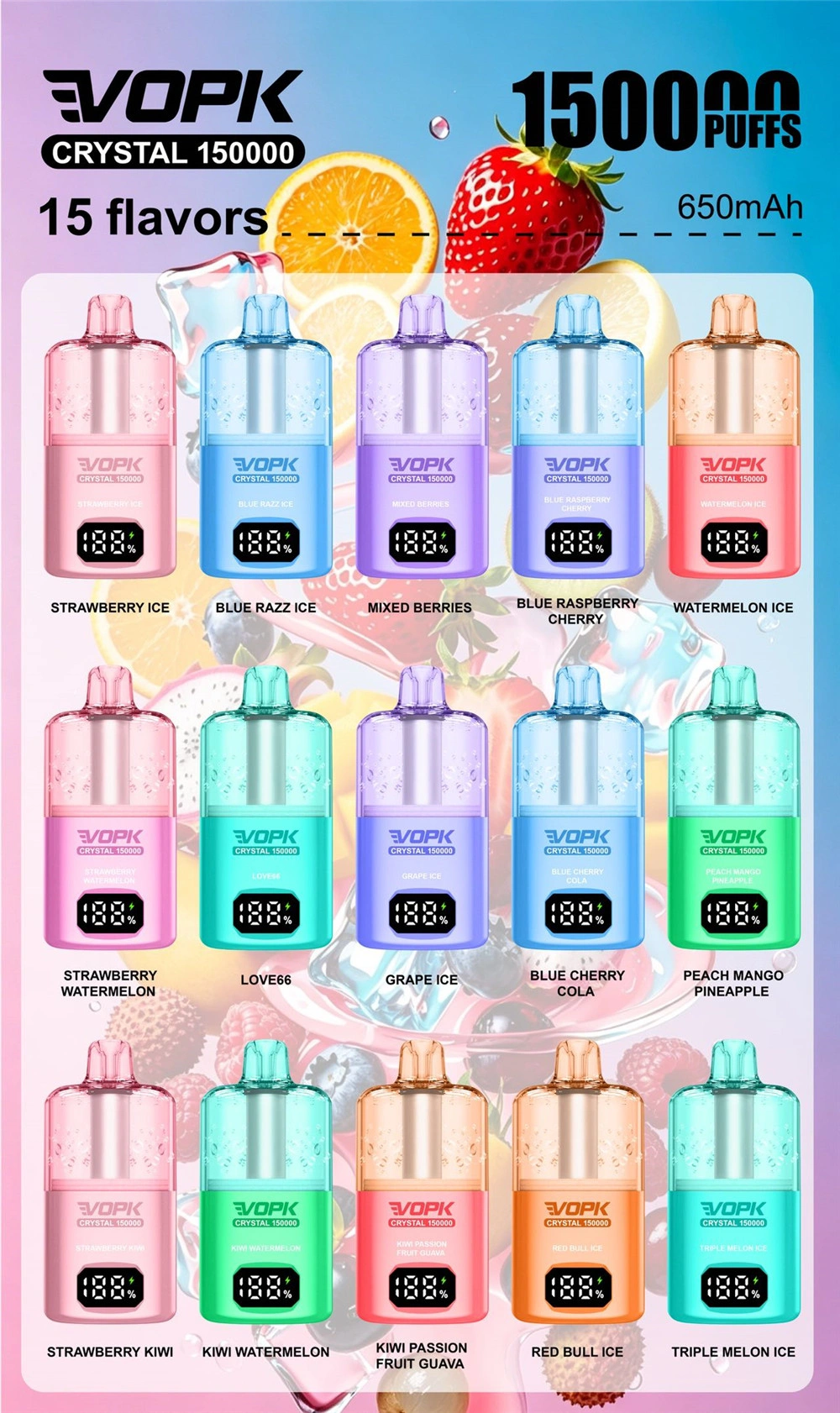 150K Puffs VOPK Crystal Disposable Vape European B2B Supply VOPK Crystal 150K Europe