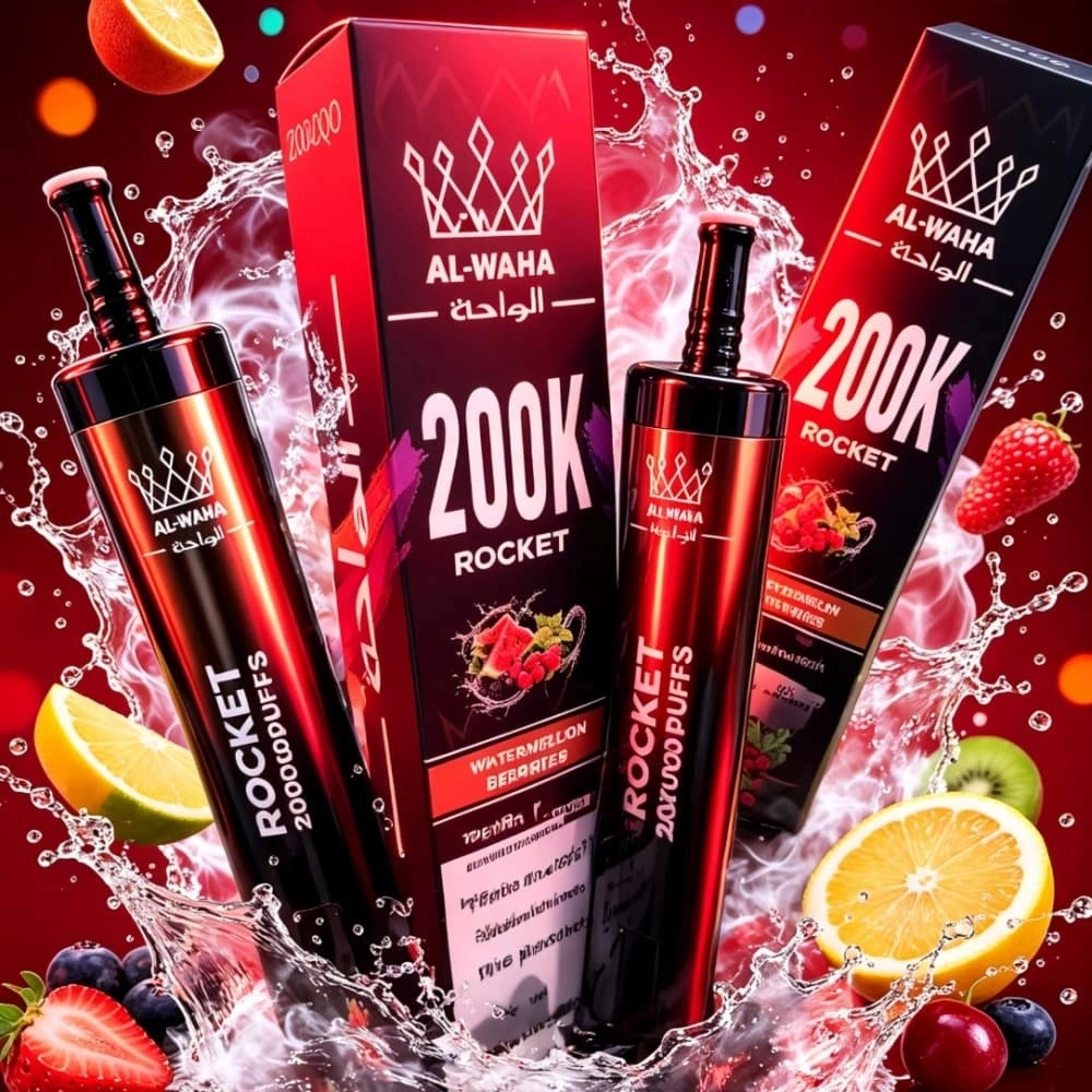 AL-WAHA Rocket 200K Digital Display Vape AL-WAHA Rocket 200K rechargeable disposable vape with digital display and long-lasting shisha performance