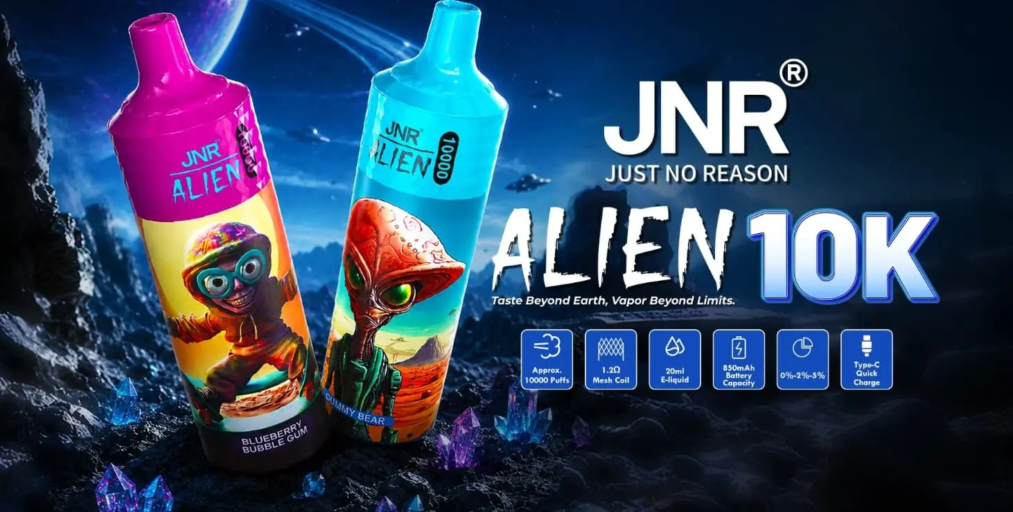 JNR Alien 10000 Einweg-Vape mit 20ml E-Liquid, 850mAh Akku und Typ-C-Ladung