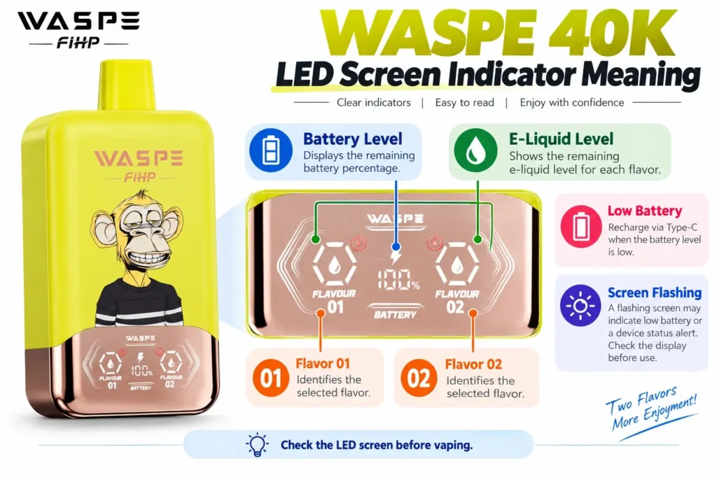 WASPE 40k LED screen indicator meaning